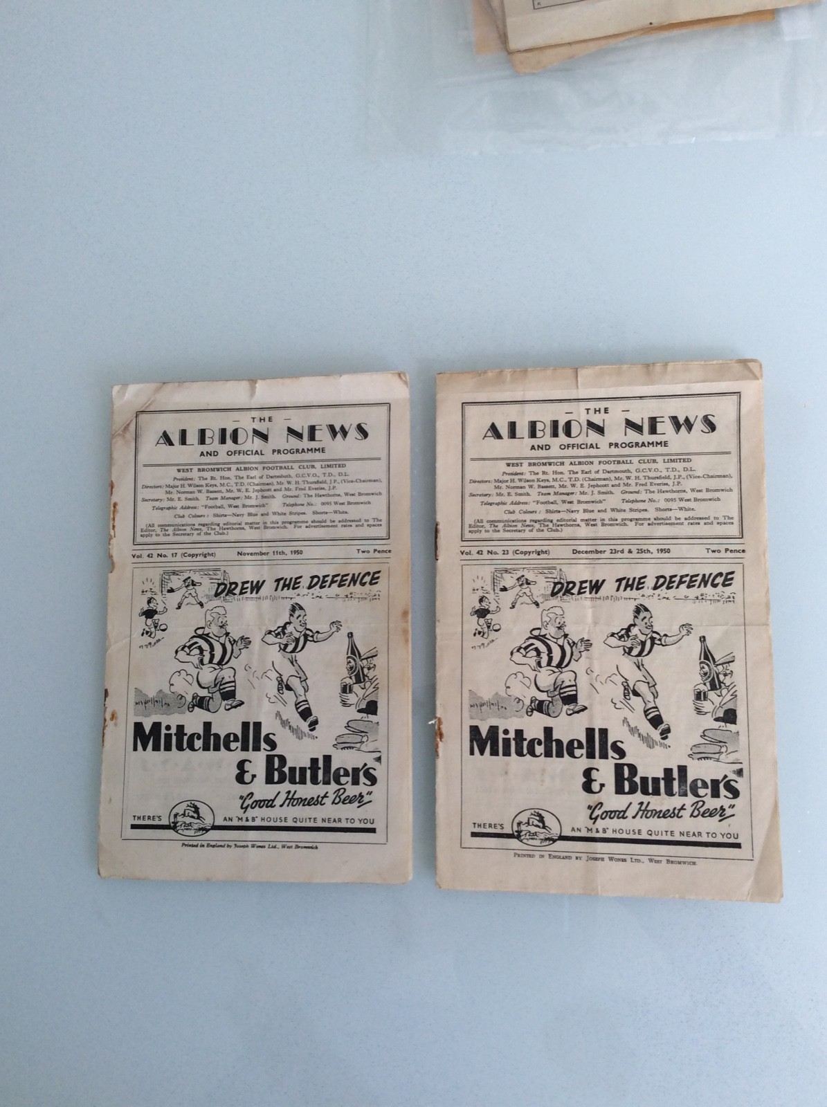 2 X WEST BROMWICH ALBION 1950 V BOLTON AND V SHEFFIELD WED - EVERTON RESERVES for sale on Ebay