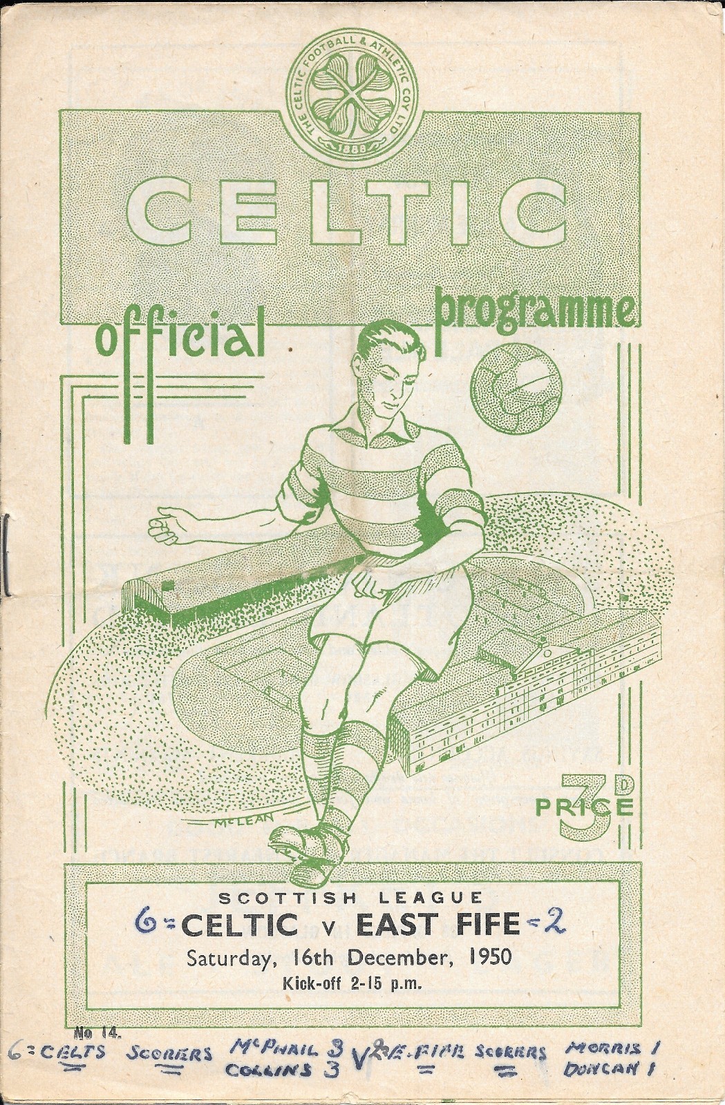 Celtic v East Fife Dec 1950 for sale on Ebay