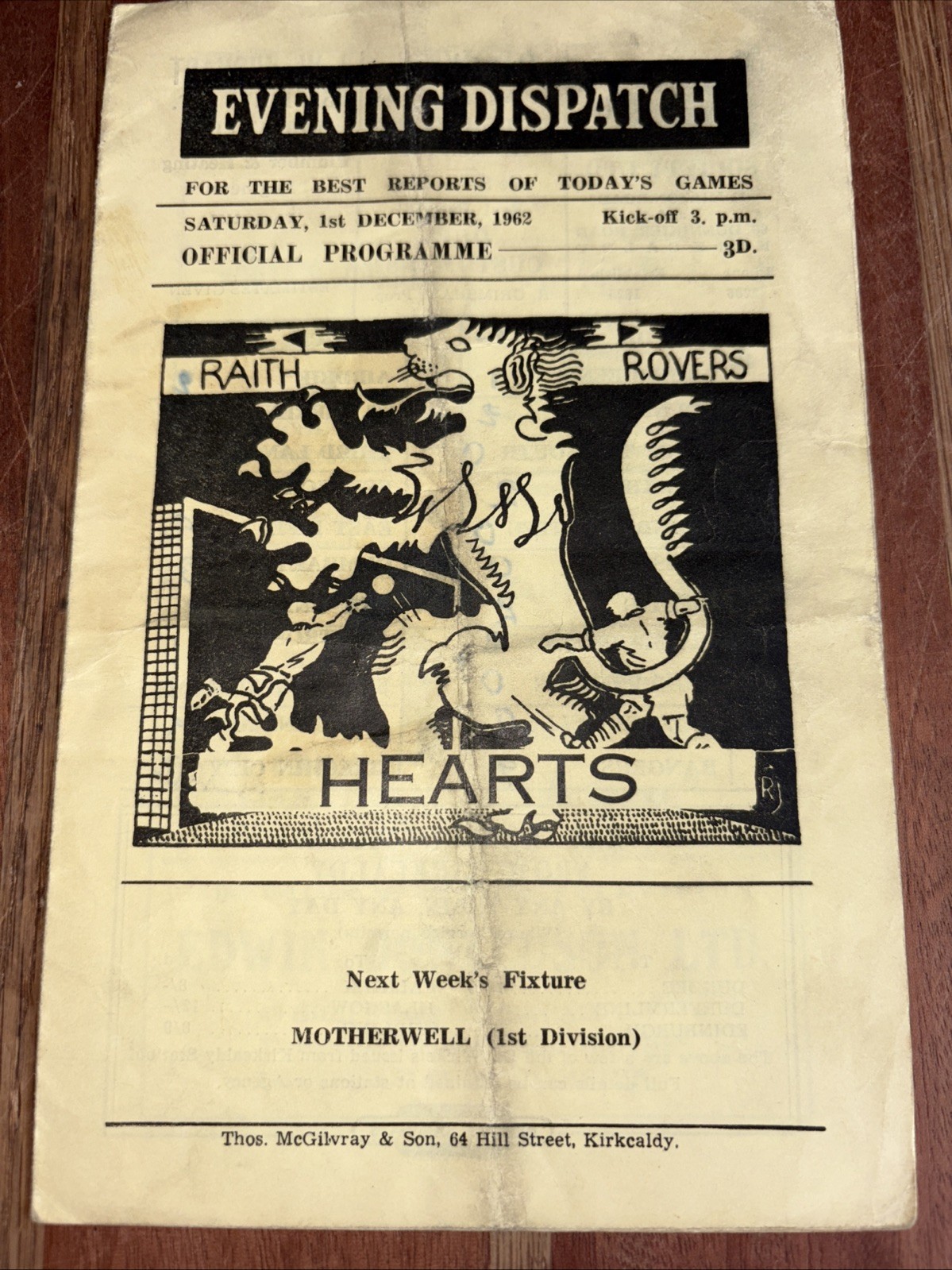 Raith Rovers FC v. Hearts FC SL Div. 1 Match Programme: 01.12.1962 for sale on Ebay
