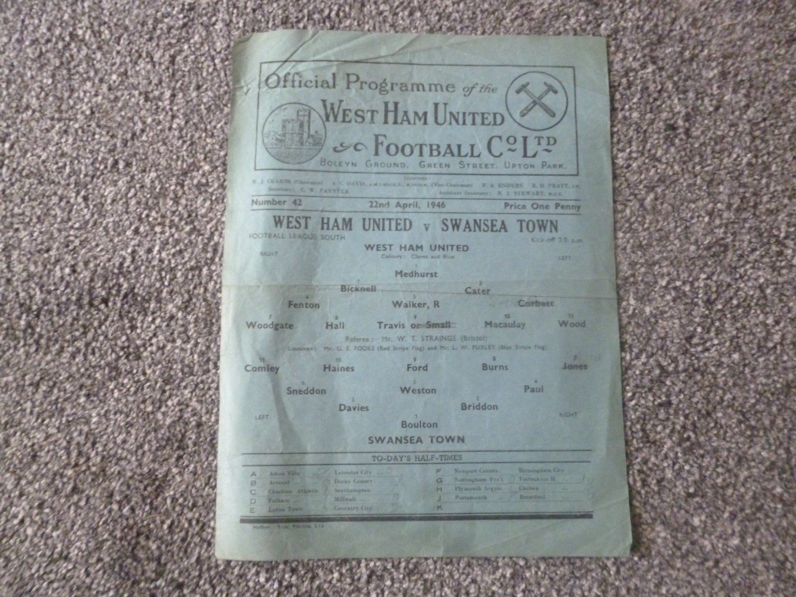 West Ham United v Swansea Town 1945/46 s/s Football Programme 22/04/46 for sale on Ebay