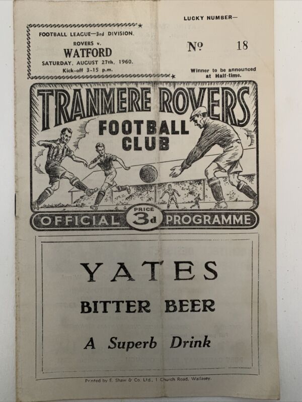 League - Tranmere Rovers V Watford - 1960/1961 (Rare Programme) for sale on Ebay
