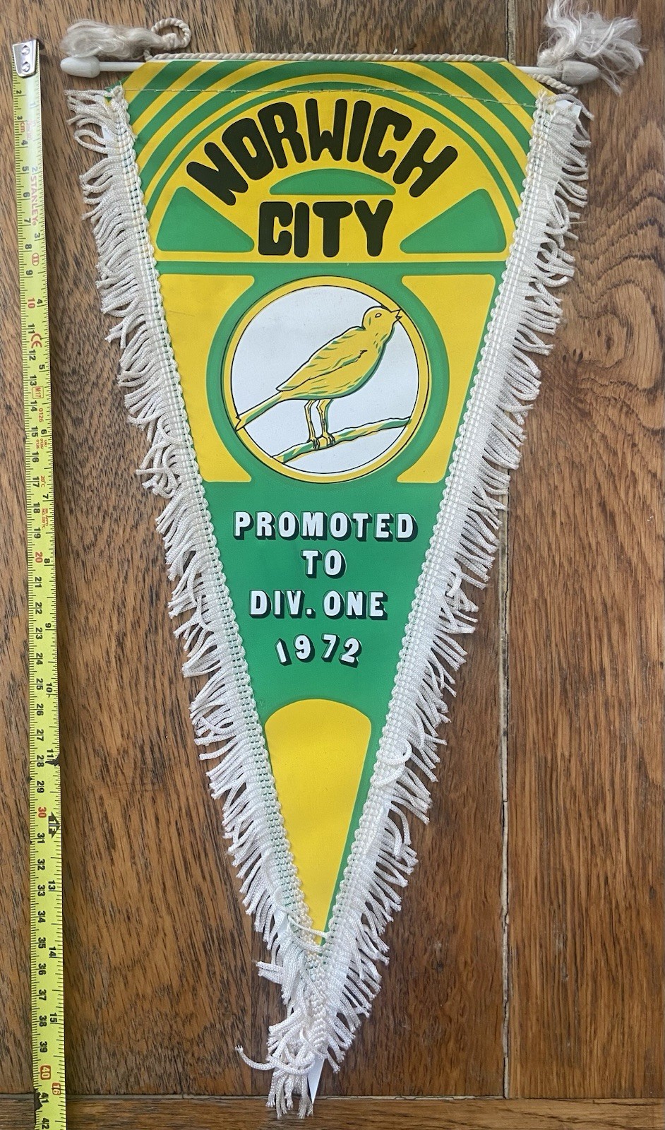 1972 NORWICH CITY Large Pennant 'Promoted to Div.1 1972'. 41cm x 21cm. Excellent for sale on Ebay