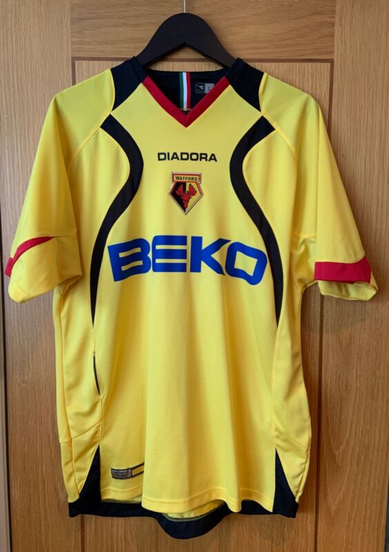 Watford FC 2007/8 Home Football Shirt Size L Beko Diadora Yellow Retro Collector for sale on Ebay