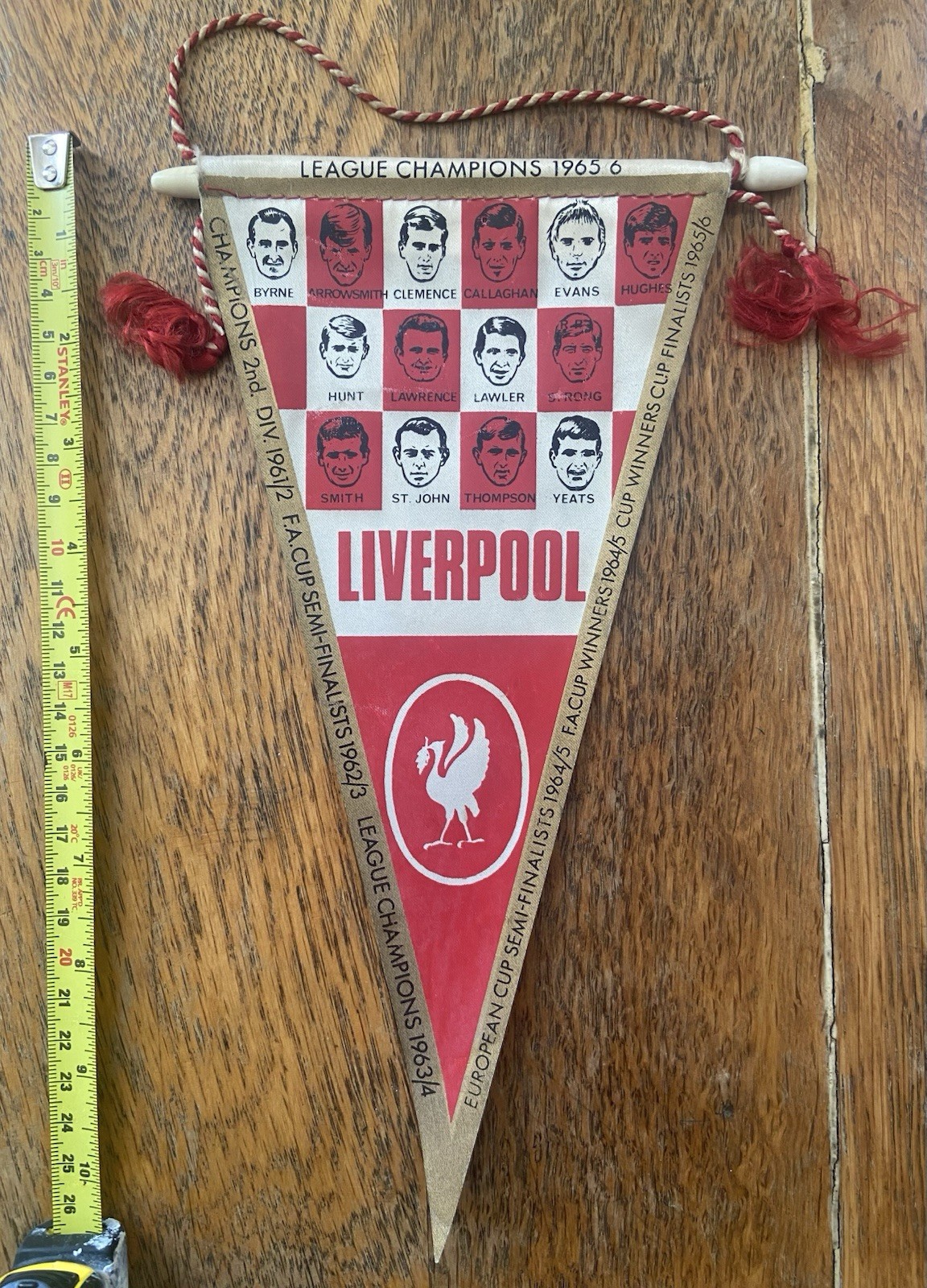 1965-66 LIVERPOOL FC Cloth Pennant 'League Champions'.  27cm x 16cm. Excellent. for sale on Ebay