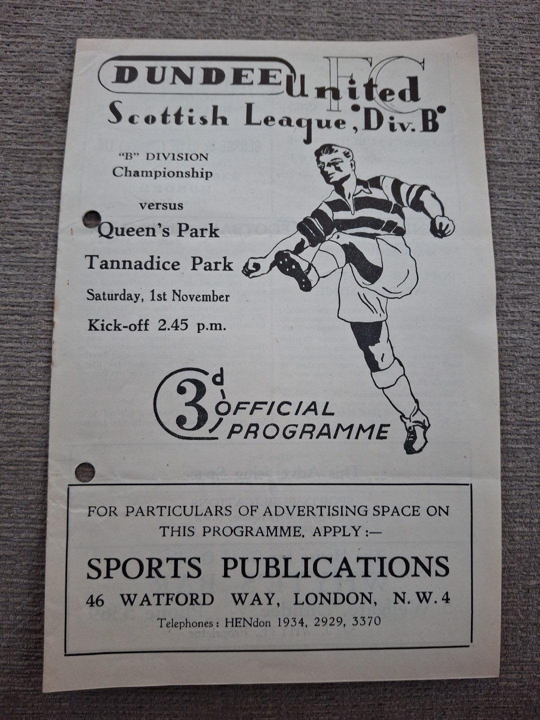 Dundee United v Queens Park programme.  1/11/1952 for sale on Ebay