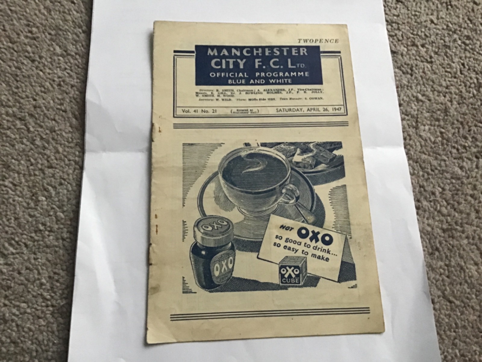 Manchester City v Glasgow Rangers Football  Programme 26/4/1947. for sale on Ebay