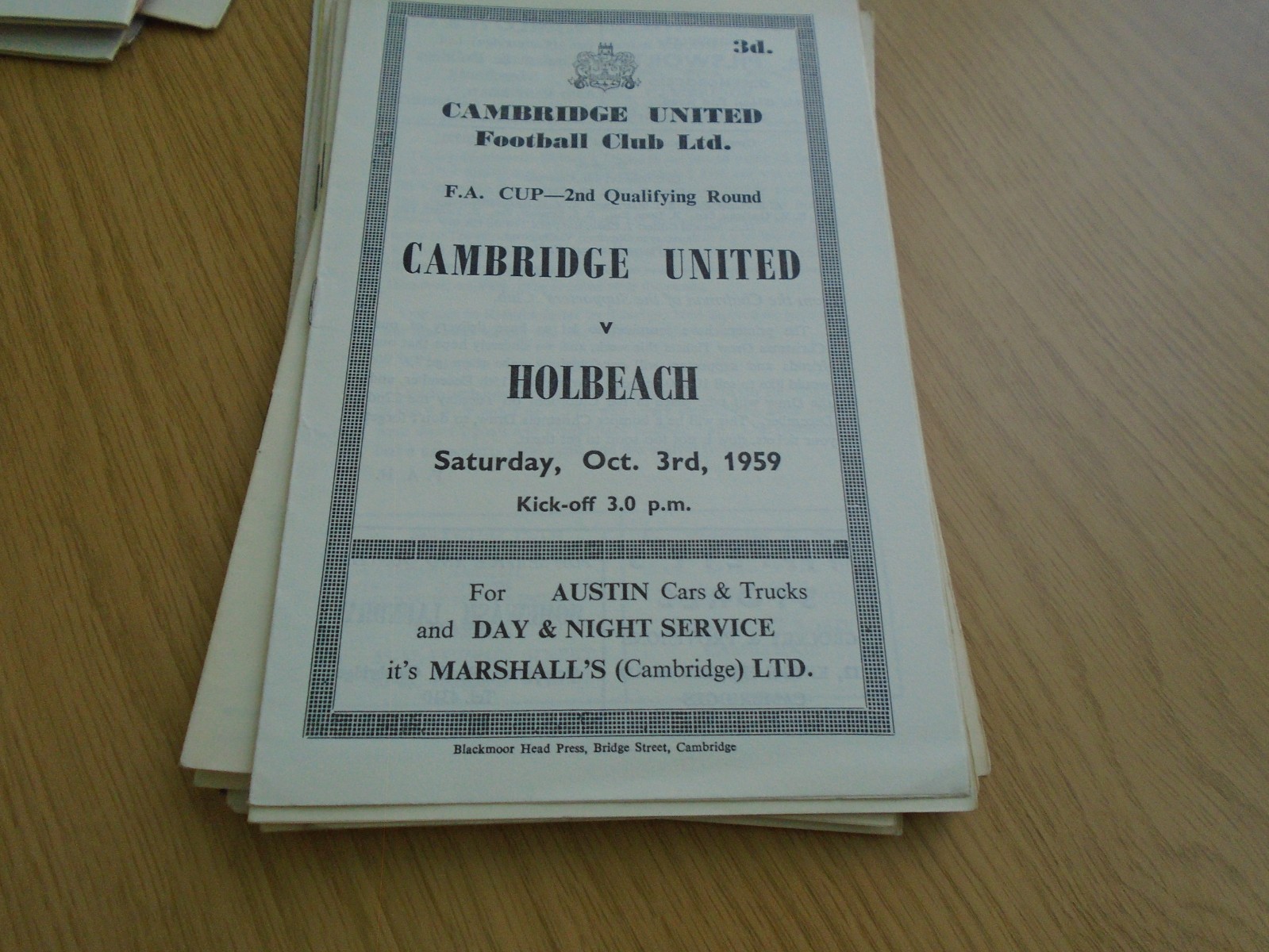 CAMBRIDGE UNITED V HOLBEACH UNITED 1959-60 FA CUP 2ND QUALIFYING ROUND for sale on Ebay