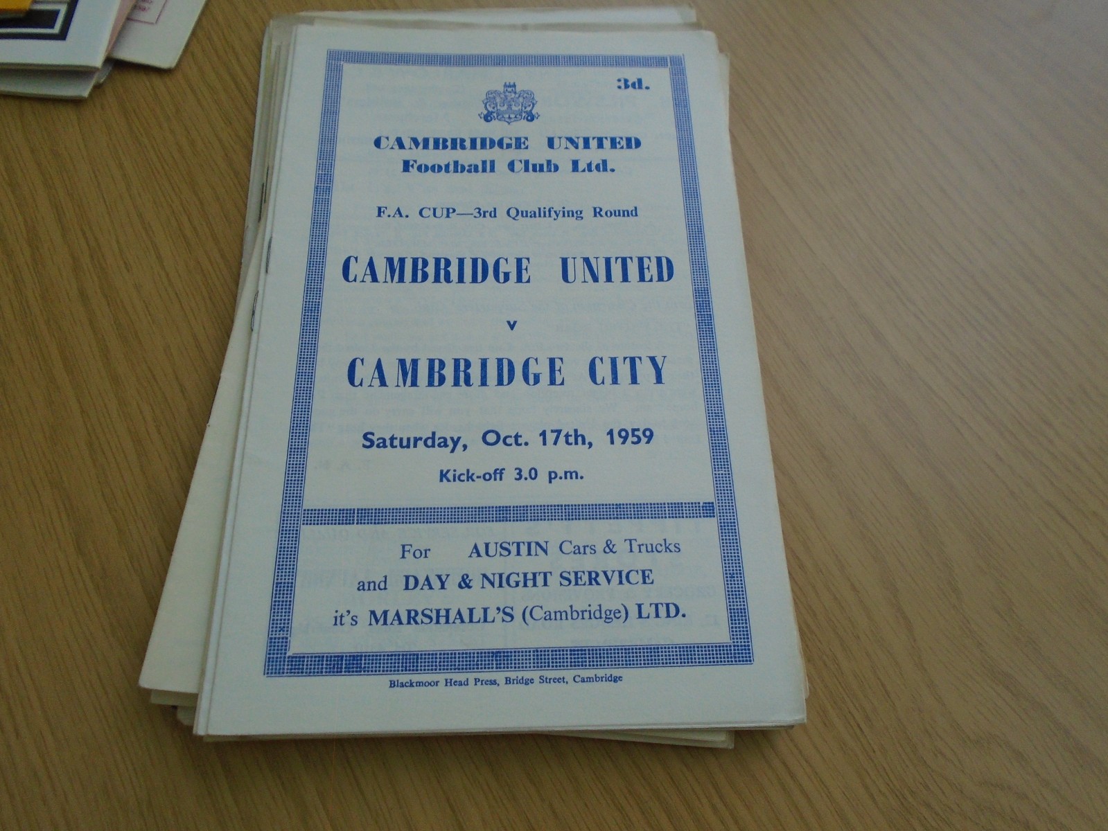 CAMBRIDGE UNITED V CAMBRIDGE CITY 1959-60 FA CUP 3RD QUALIFYING ROUND for sale on Ebay