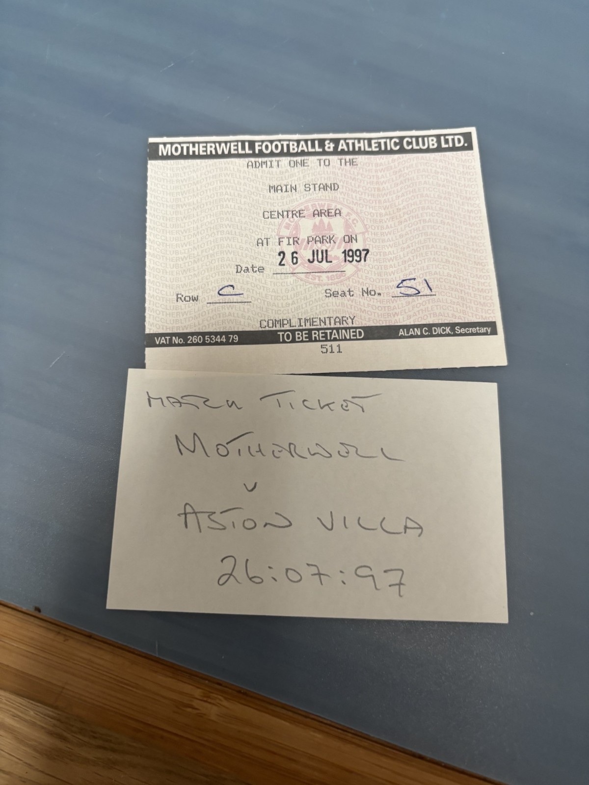 TICKET MOTHERWELL v ASTON VILLA 26th July 1997 for sale on Ebay