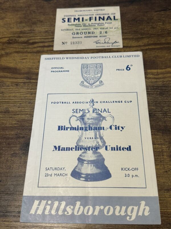 1957 FA CUP SEMI FINAL  PROGRAMME Ticket Manchester United V Birmingham FOOTBALL for sale on Ebay