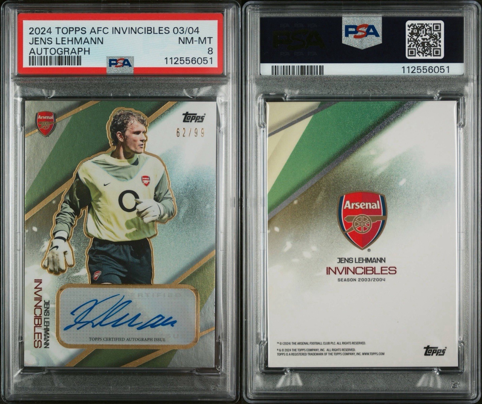 2024 Topps Arsenal Invincibles 03/04 Jens Lehmann Auto /99 PSA 8 for sale on Ebay