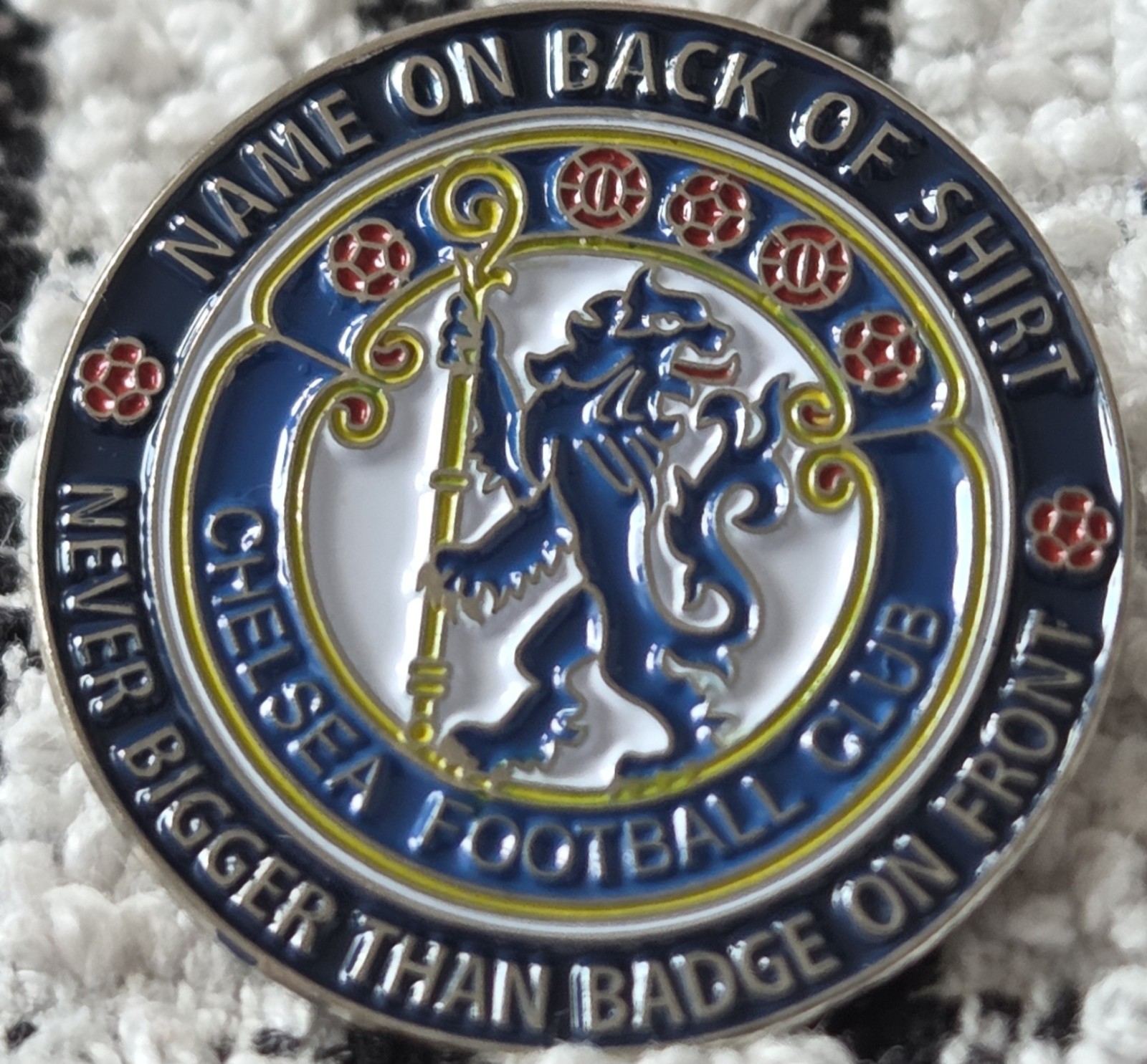 Chelsea FC Badge -  NAME ON BACK OF SHIRT NEVER BIGGER THAN BADGE ON FRONT for sale on Ebay