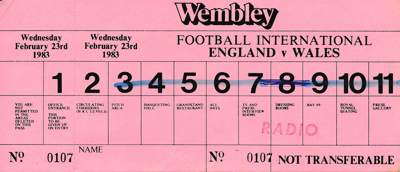 TICKET: England v Wales (Home International @ Wembley) 1983 - Press issue for sale on Ebay