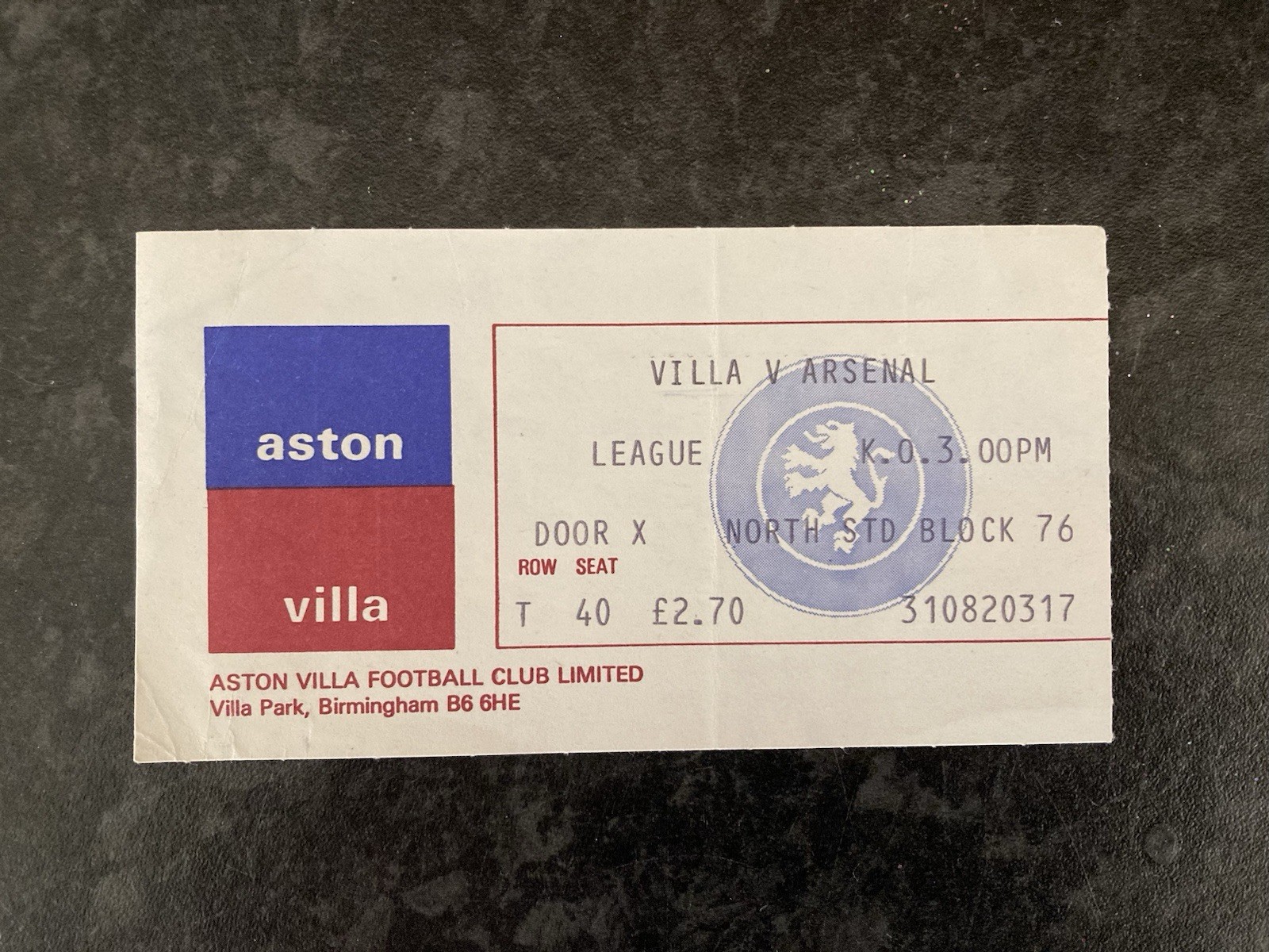 Aston Villa v Arsenal TICKET 1979/80 for sale on Ebay
