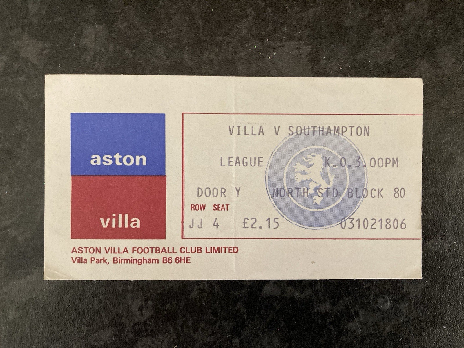Aston Villa v Southampton TICKET 1979/80 for sale on Ebay