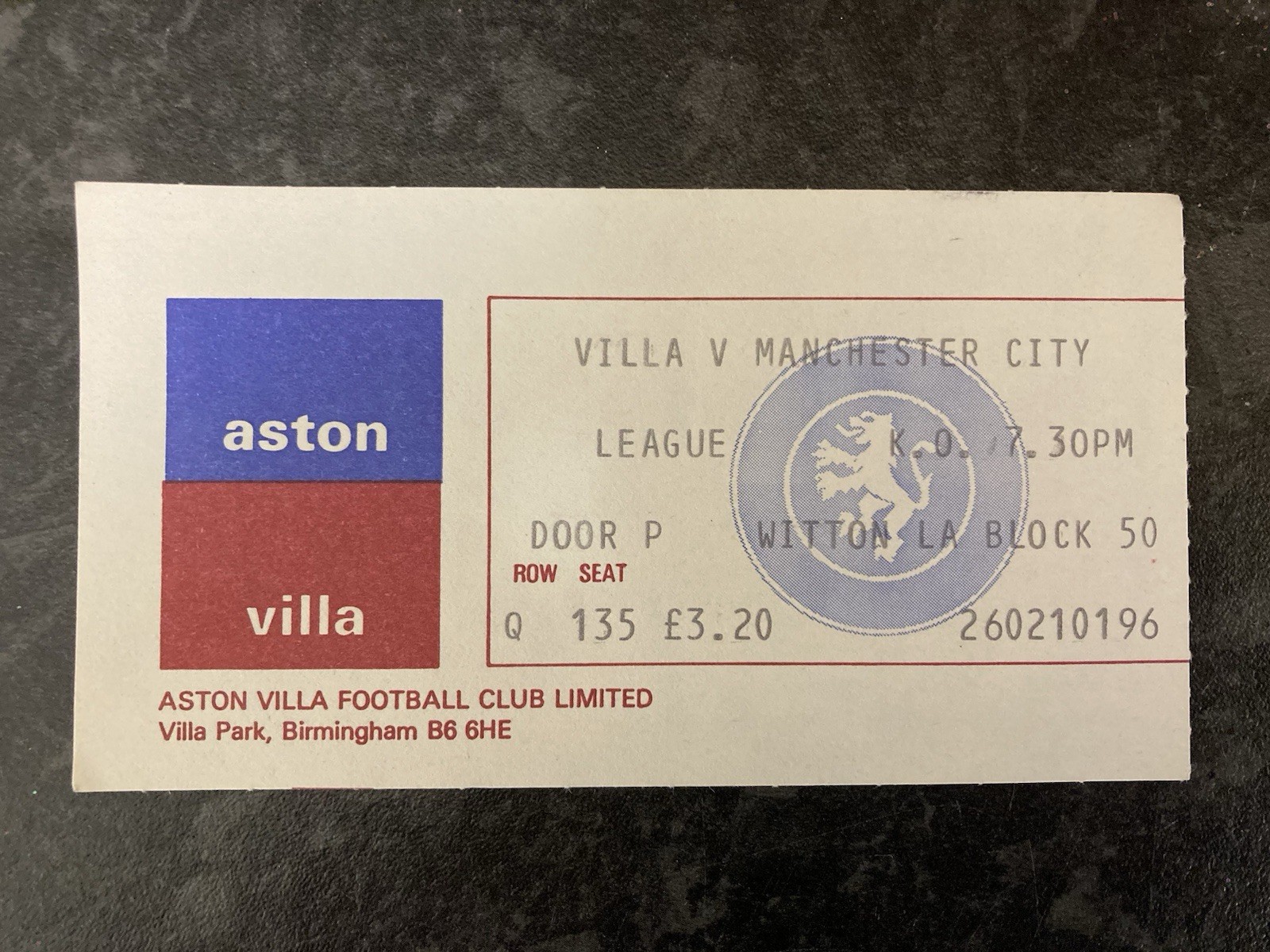 Aston Villa v Manchester City TICKET 1979/80 for sale on Ebay