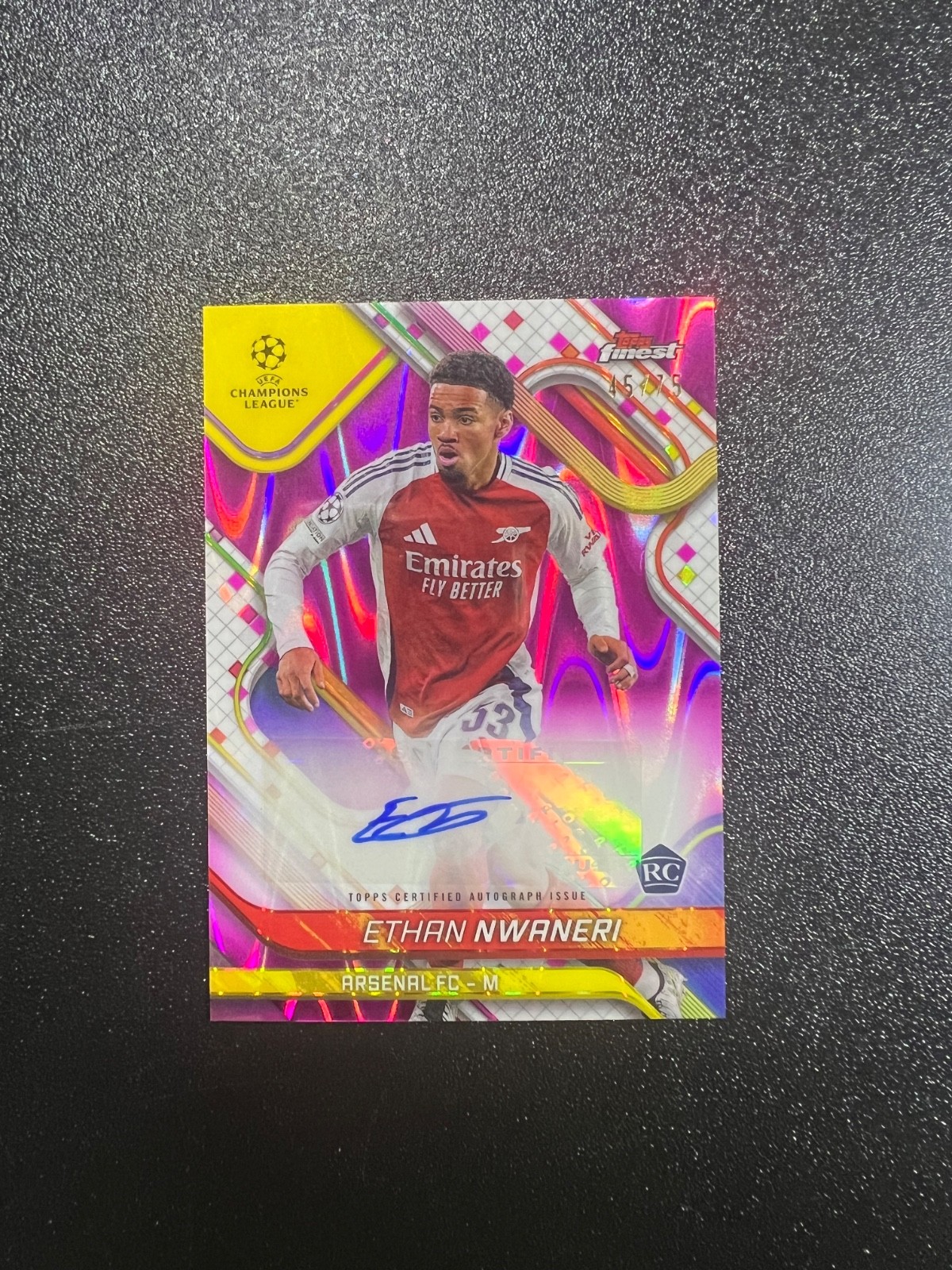 ETHAN NWANERI #/75 SP RC AUTO! 2024-25 Topps Finest Magenta Wave ARSENAL SP RC for sale on Ebay