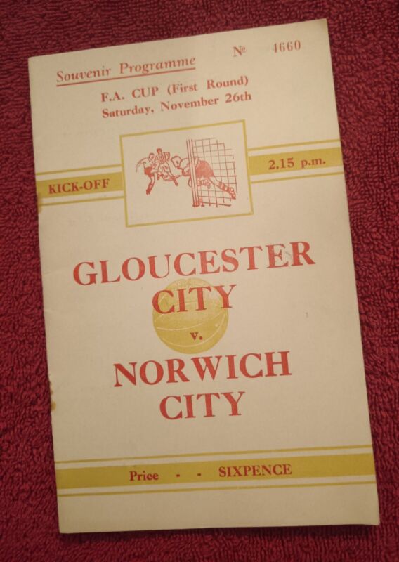 Gloucester City FC vs Norwich City FC   FA Cup First Round 1949/50. for sale on Ebay