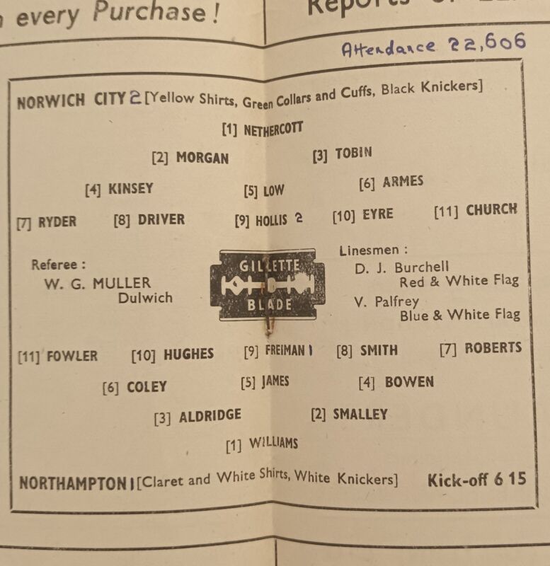 Norwich City FC vs Northampton Town FC 1948/9. for sale on Ebay