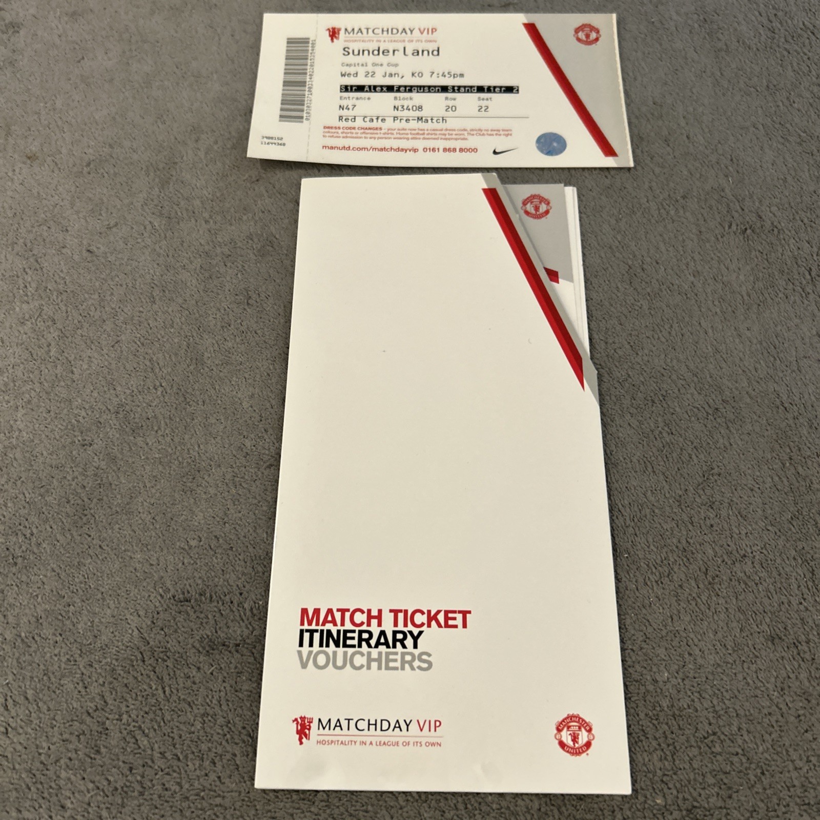 Manchester United v Sunderland  League Cup Semi Final  2014 Ticket in VIP wallet for sale on Ebay