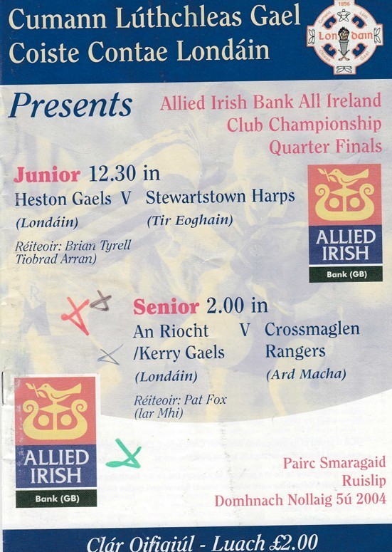 GAA - 2002 Kerry Gaels v Crossmaglen Rangers All Ireland Club 1/4 Finals Ruislip for sale on Ebay