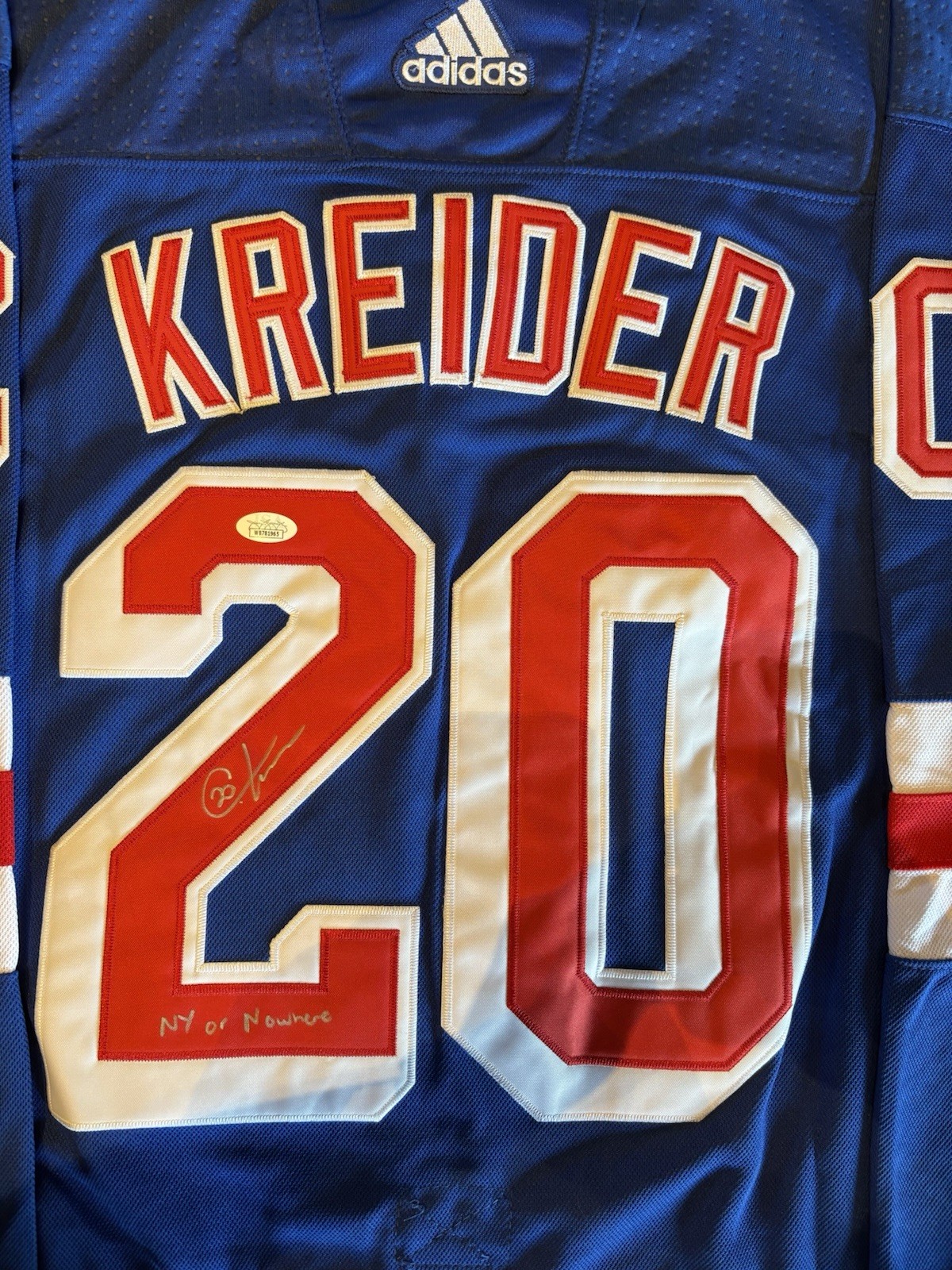 NEW YORK RANGERS CHRIS KREIDER SIGNED JERSEY WITH NY OR NOWHERE INSCRIPTION/JSA for sale on Ebay