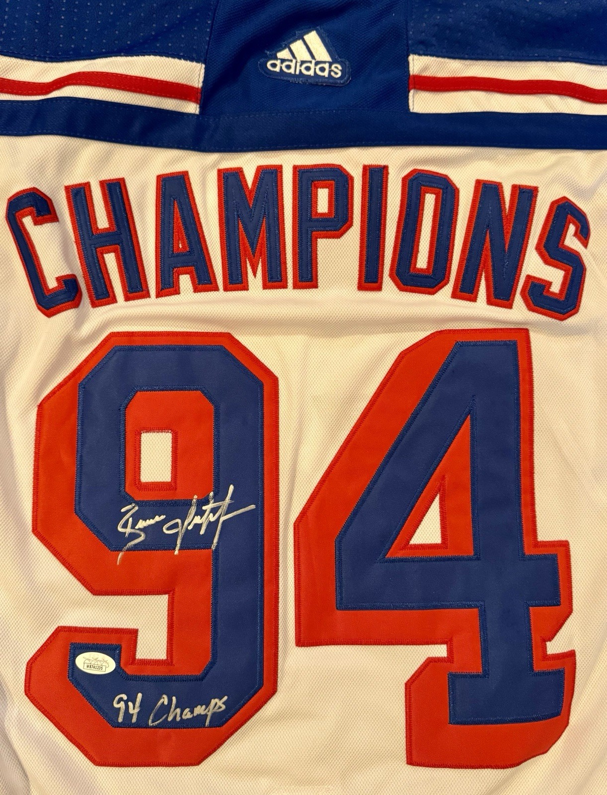 NY RANGERS Brian Leetch Signed Jersey 94 Champions With Inscription/ JSA CERT!!! for sale on Ebay
