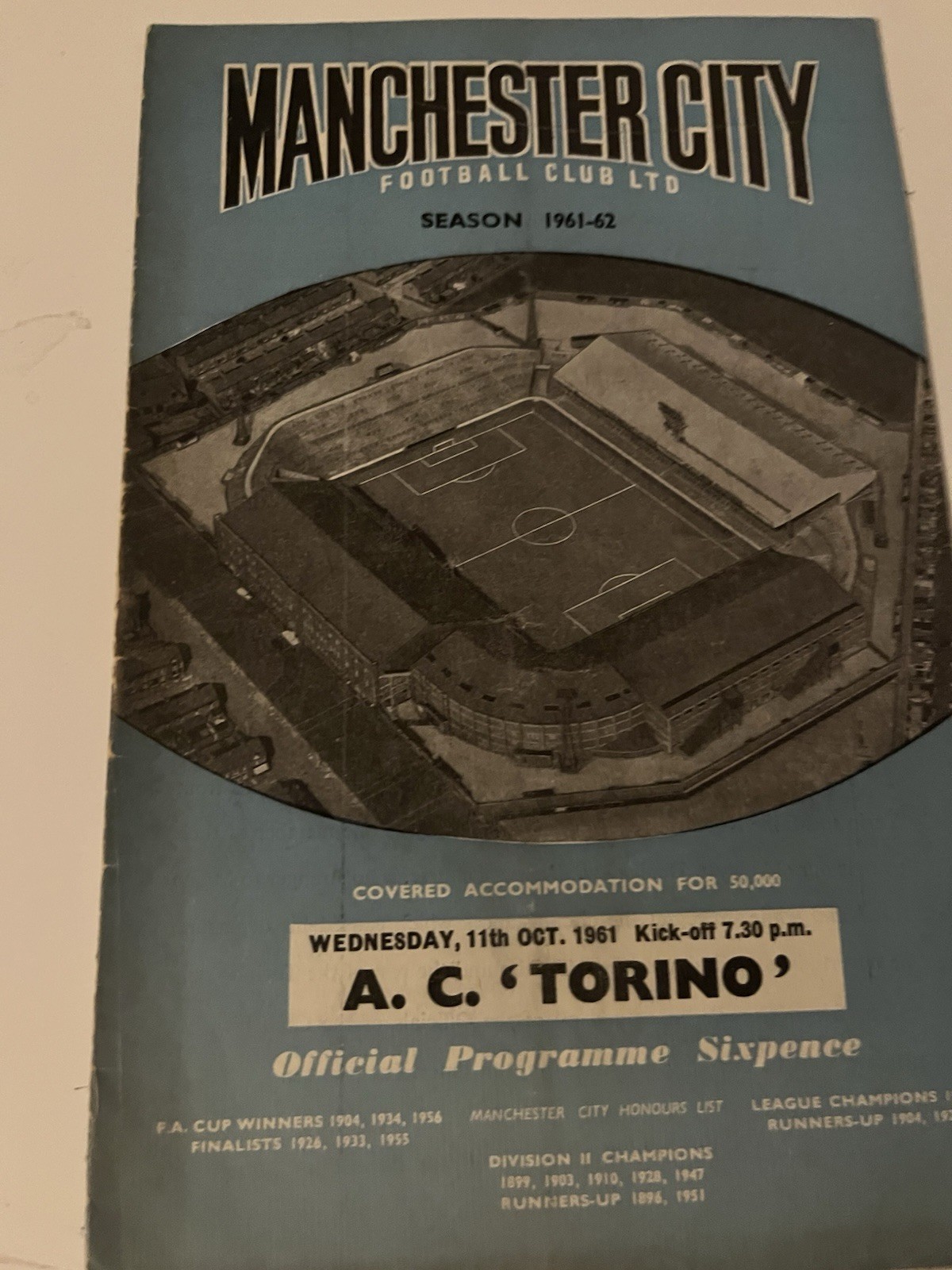 Manchester City v AC Torino Friendly Match Football Programme Season 1961-1962 for sale on Ebay