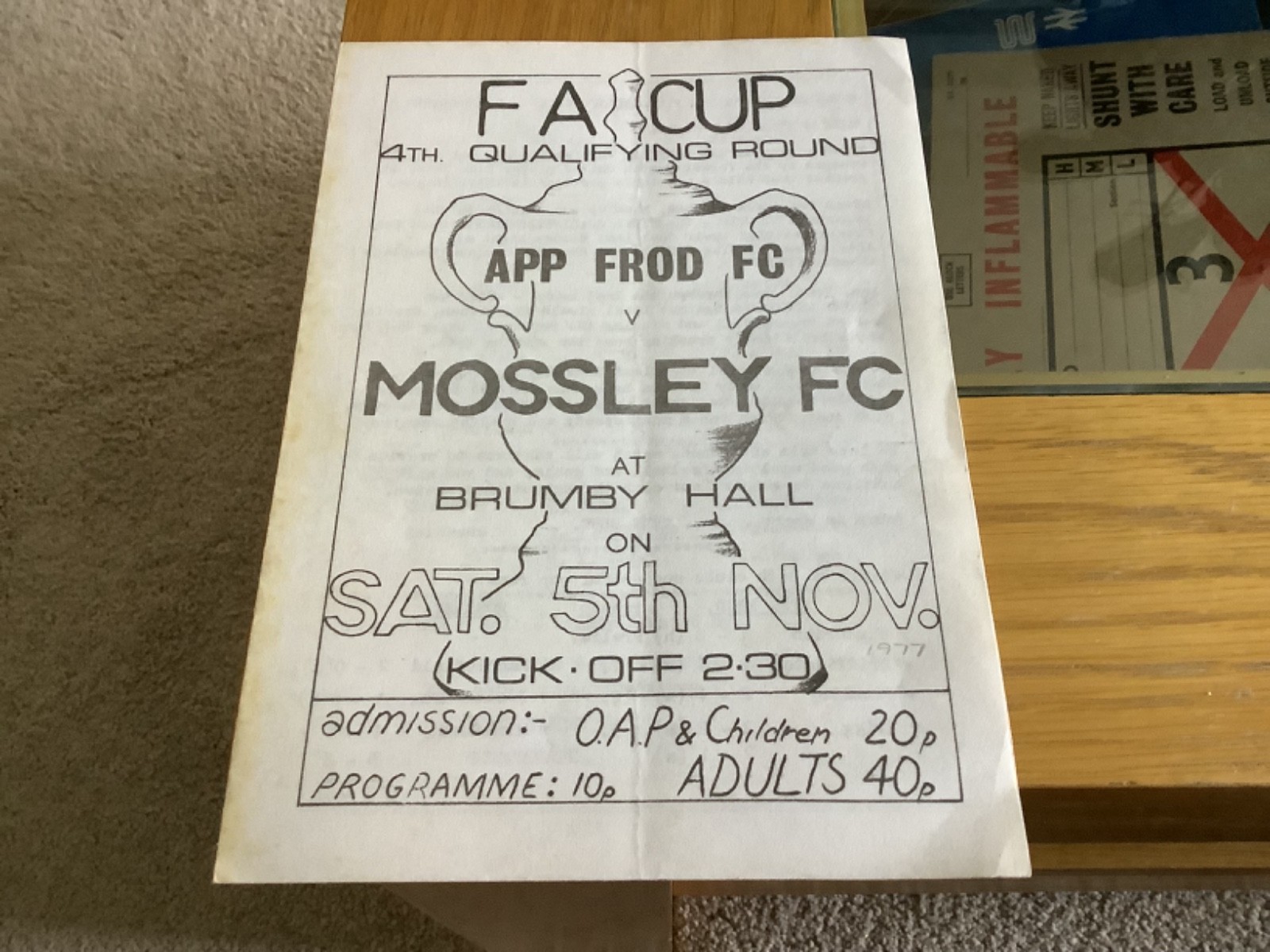 Appleby Frodingham ( Scunthorpe) v Mossley FC. FA Cup 4th Qualifying Round 1977 for sale on Ebay
