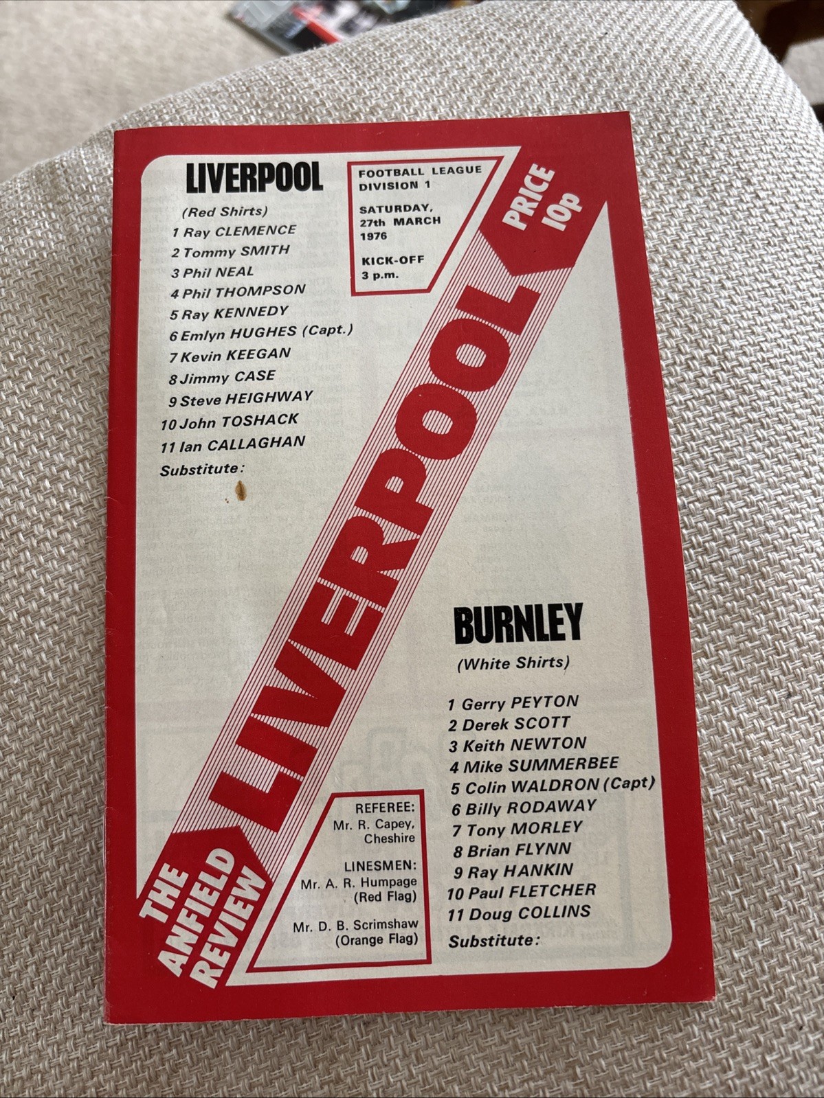 Liverpool V Burnley 27th Match 1976 Programme for sale on Ebay