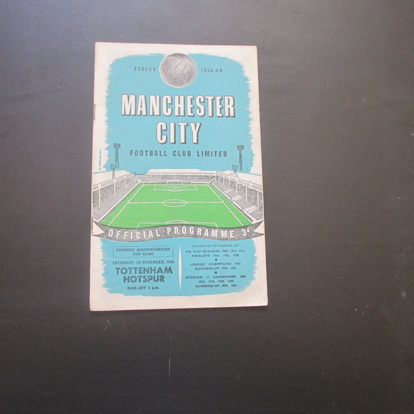 Manchester City v Tottenham/Spurs Div 1 1958/9 for sale on Ebay