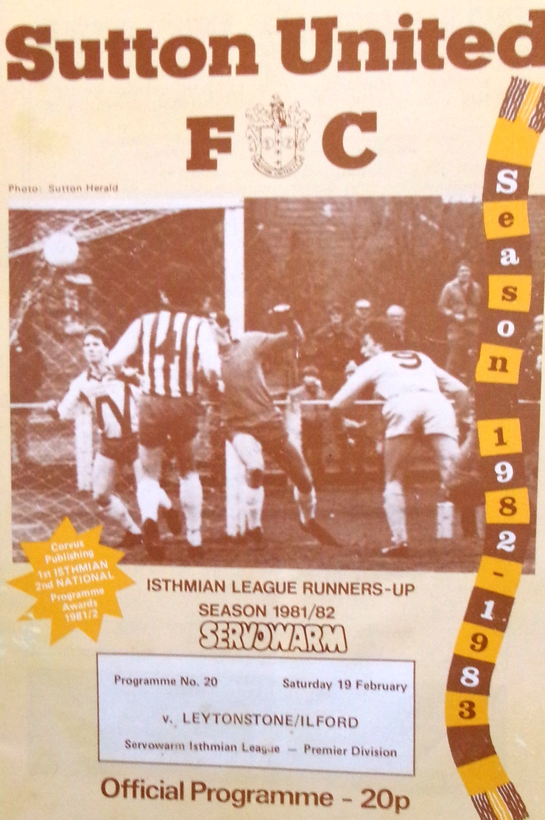SUTTON UNITED V LEYTONSTONE & ILFORD 19/2/1983 ISTHMIAN LEAGUE - PREMIER #MINT# for sale on Ebay