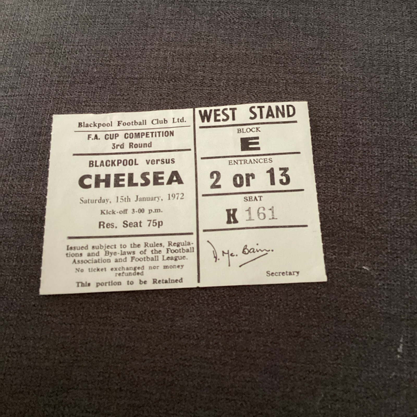 1971/72 Blackpool v Chelsea FAC match ticket for sale on Ebay