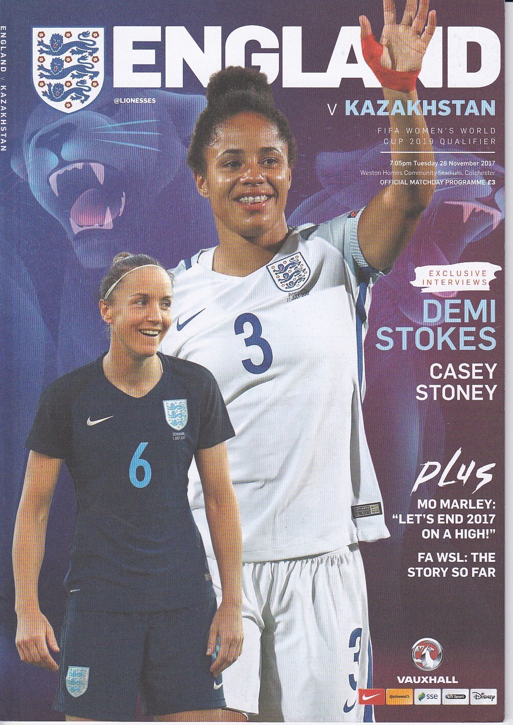 ENGLAND WOMEN  v  KAZAKHSTAN WOMEN       International  28.  11.  2017 for sale on Ebay
