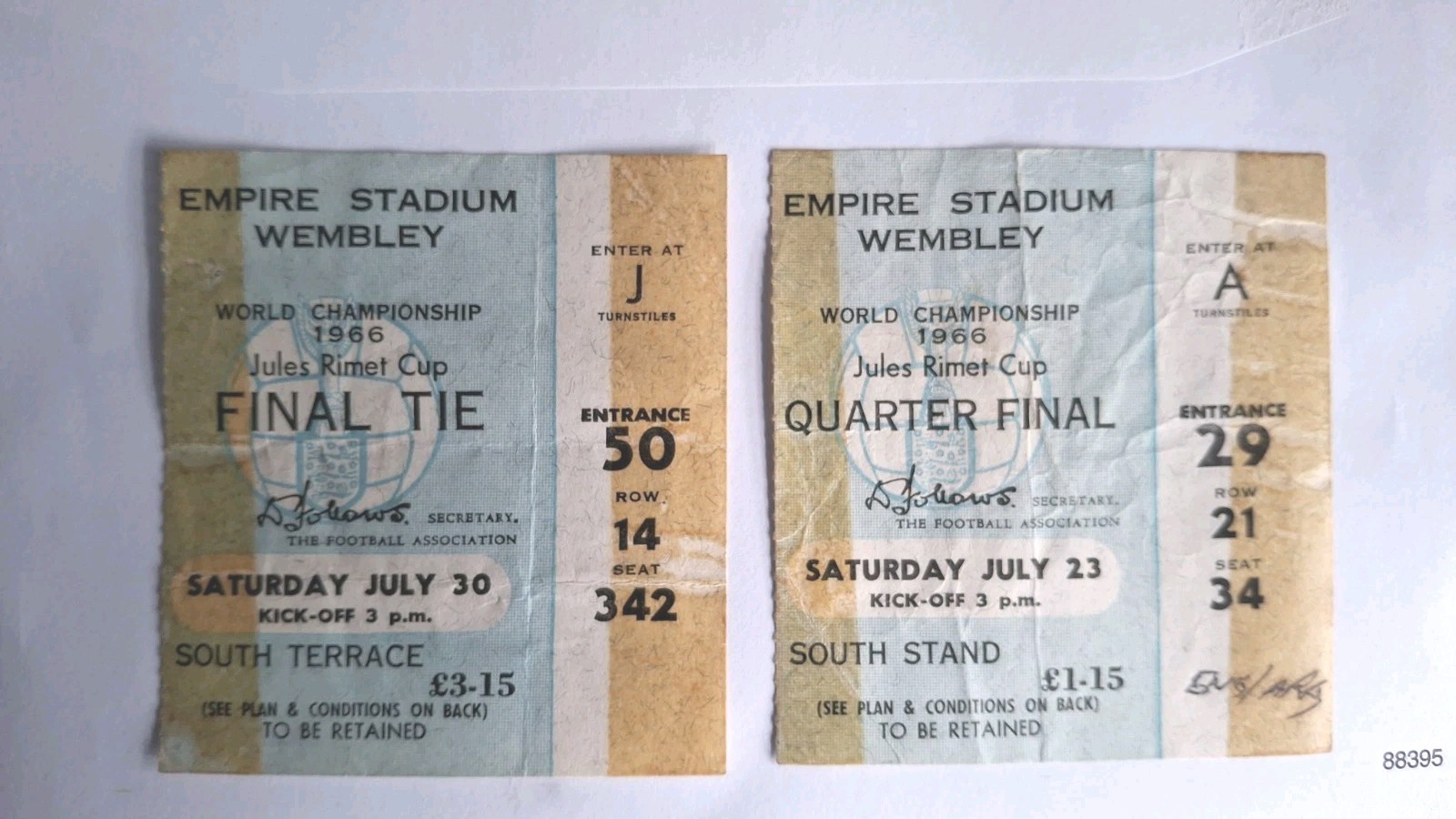 1966 WORLD CUP FINAL TICKET  + QUARTER FINAL TICKET for sale on Ebay