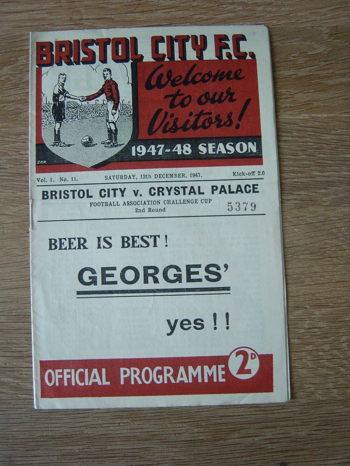 1947/48 BRISTOL CITY v CRYSTAL PALACE for sale on Ebay