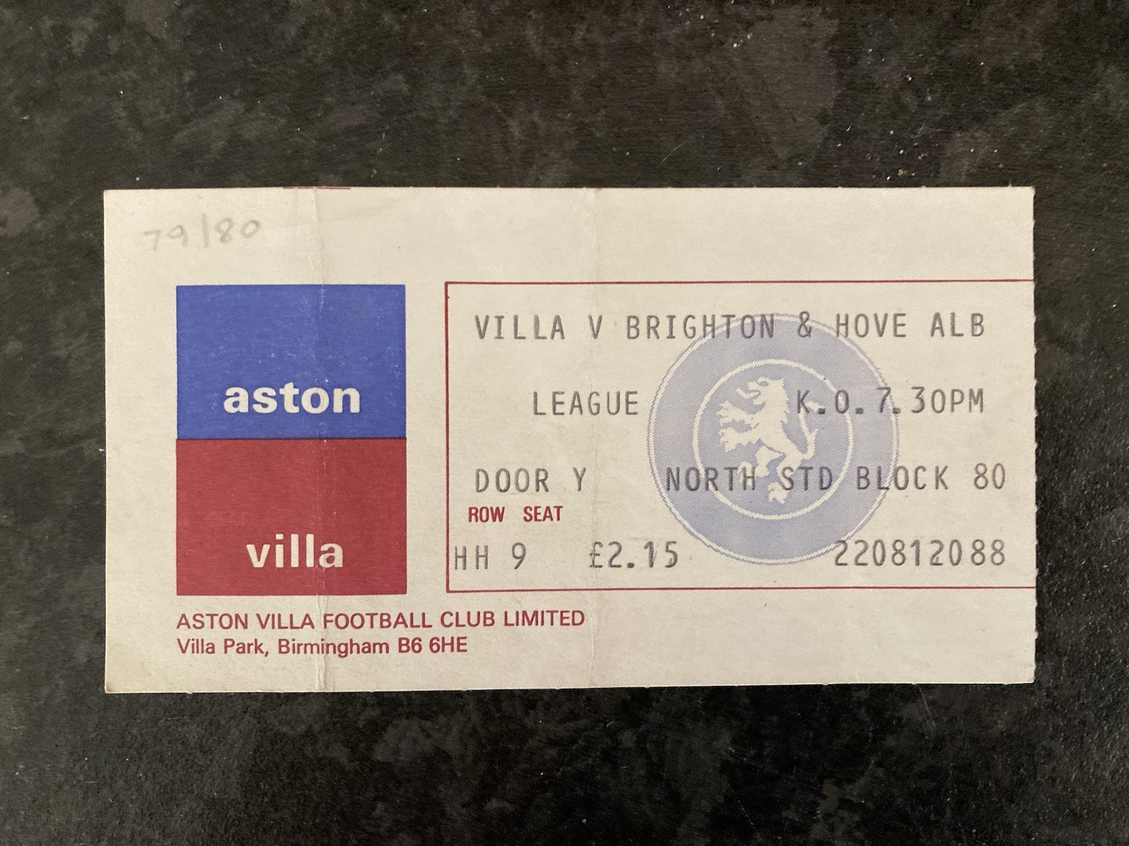 Aston Villa v Brighton TICKET 1979/80 for sale on Ebay
