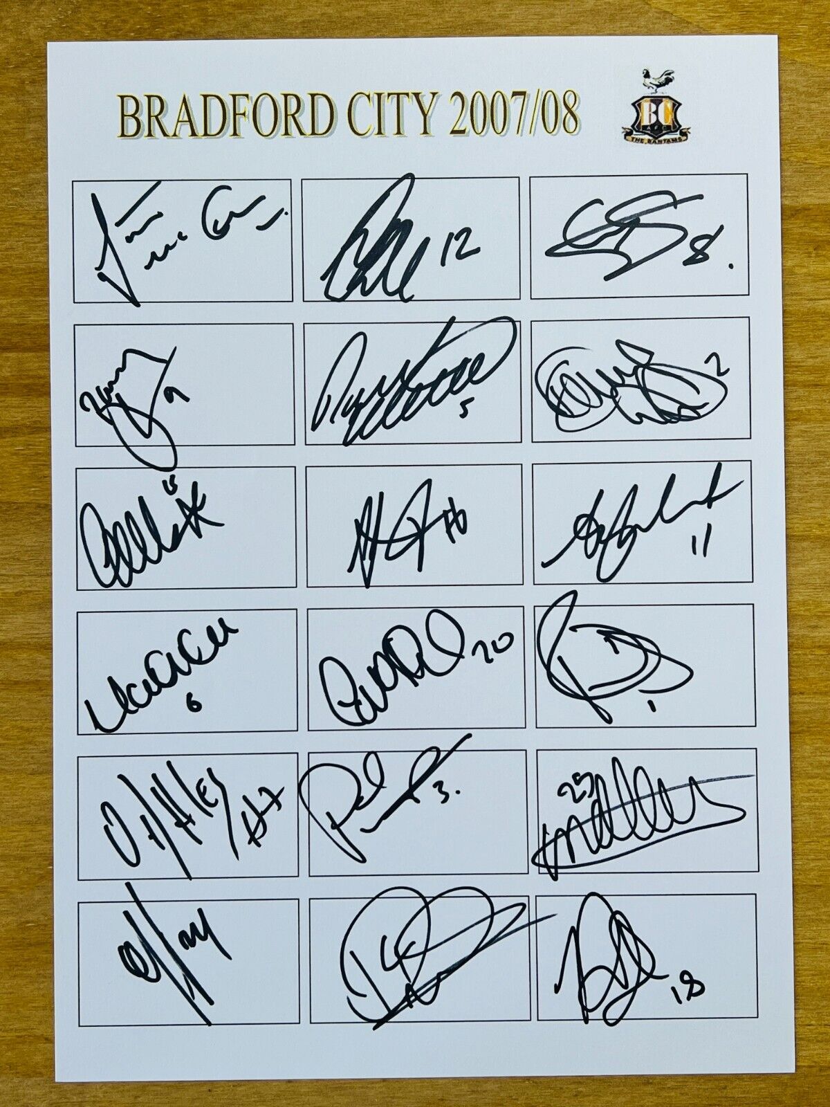 Hand Signed A4 Team Sheet - Bradford City FC 2007/08 season - 18 signatures for sale on Ebay