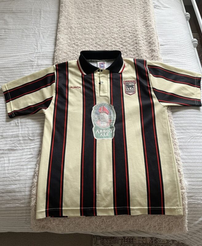 Rare Original Punch Ipswich Town 1996/1998 Cream & Black Away Football Shirt M for sale on Ebay
