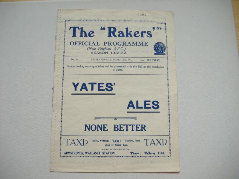 New Brighton Reserves v Skelmersdale United, Saturday March 28th 1932. for sale on Ebay
