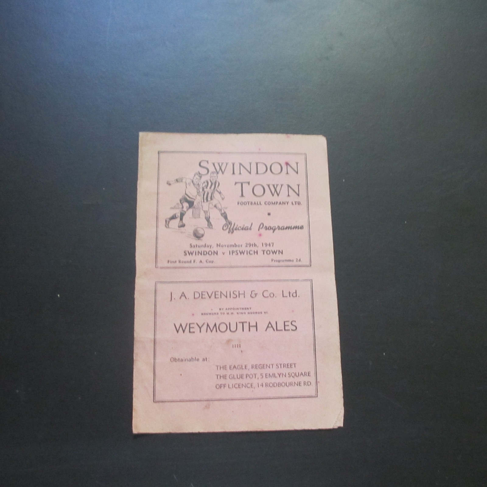 Swindon v Ipswich FA Cup 1st Rd 1947/8 for sale on Ebay