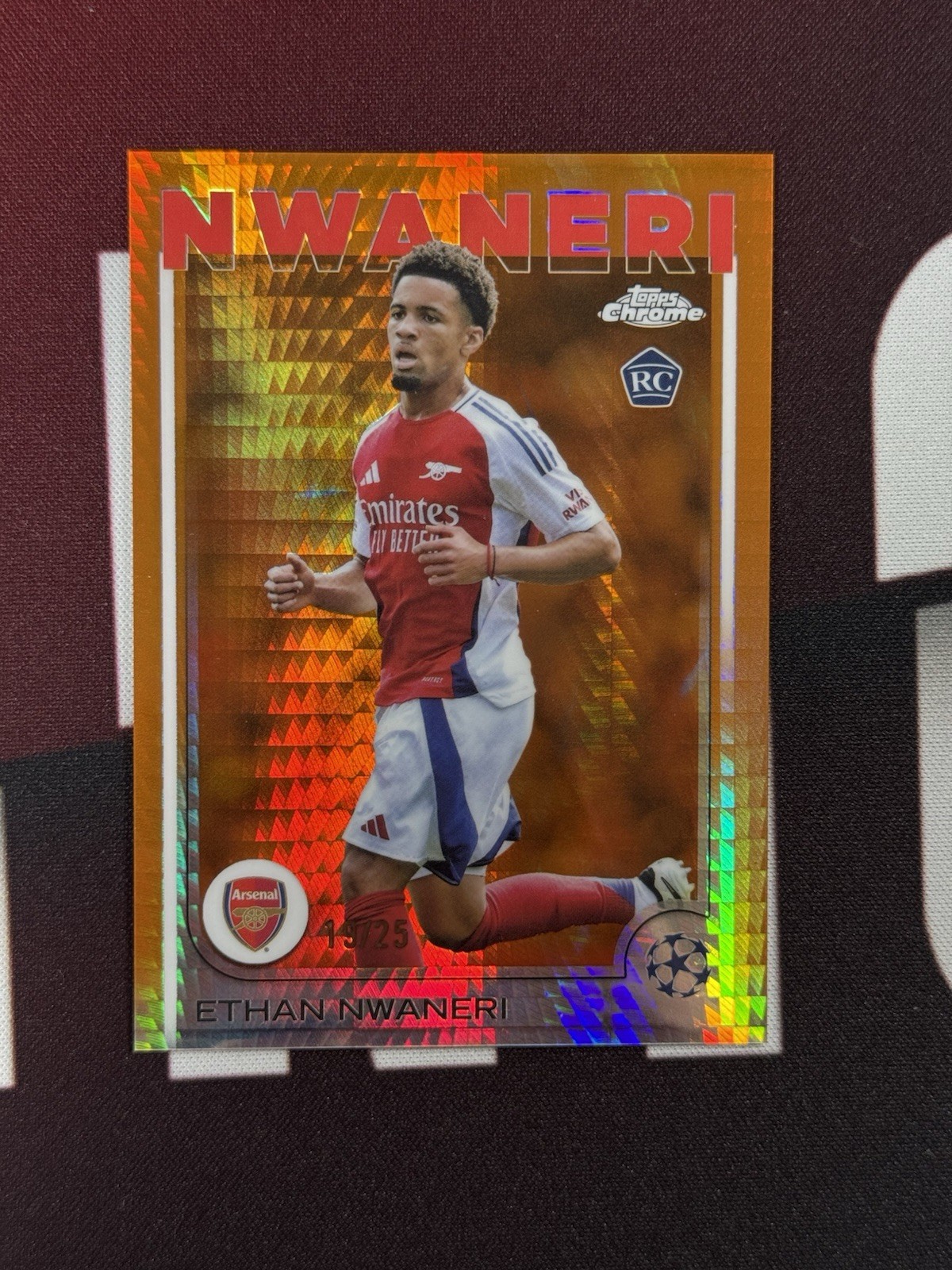 Ethan Nwaneri /25 Orange Prism RC Topps Chrome UCC 24-25 Arsenal for sale on Ebay