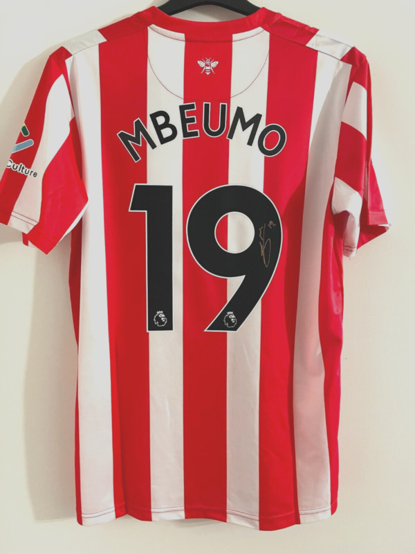 Bryan Mebeumo Genuine signed Brentford FC home shirt exact photo proof 2 for sale on Ebay