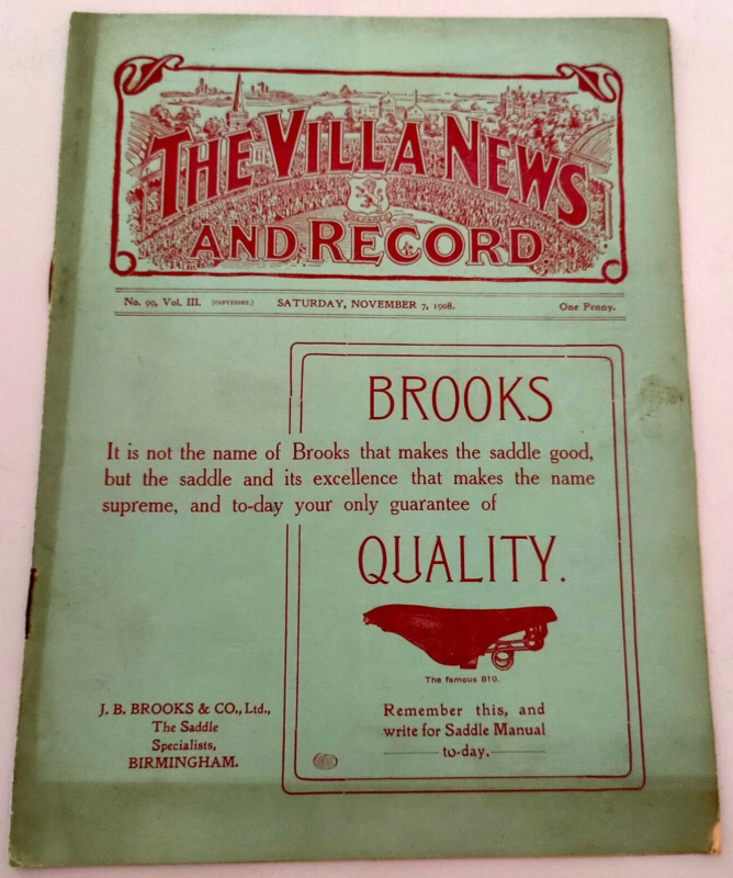 ASTON VILLA    V   HALESOWEN   -   RESERVES   7th NOV. 1908   BIRMINGHAM LEAGUE for sale on Ebay