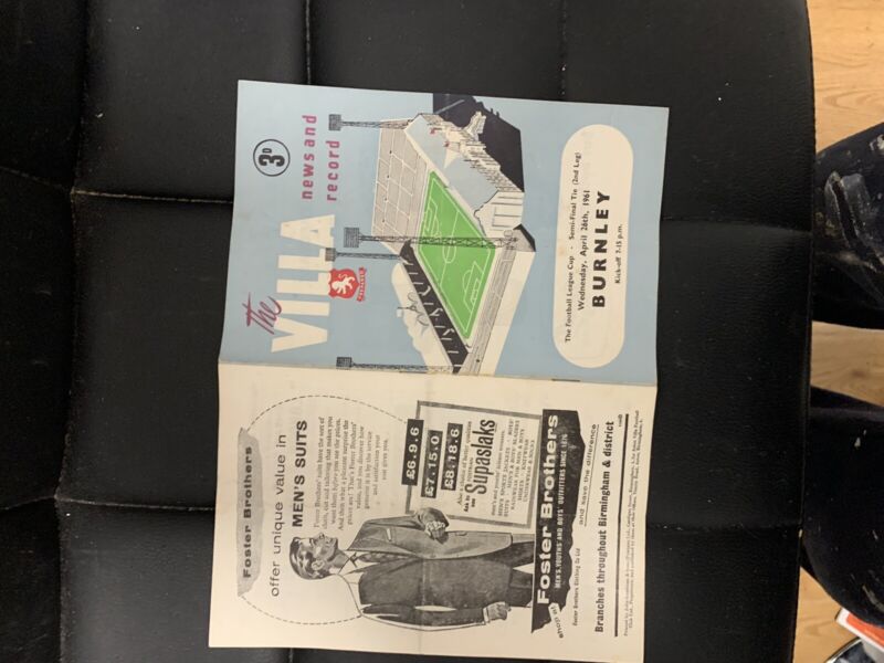 1961 League Cup Semi Final Aston V  v Burnley for sale on Ebay