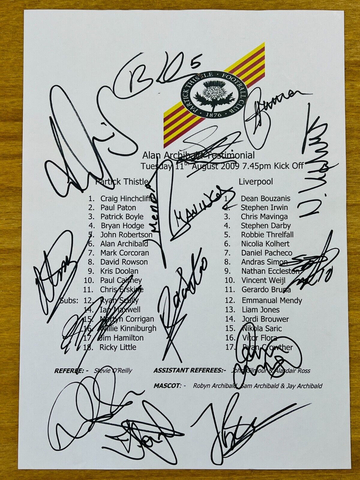 Hand Signed A4 Team Sheet - Liverpool FC 2009 testimonial match - 15 signatures for sale on Ebay