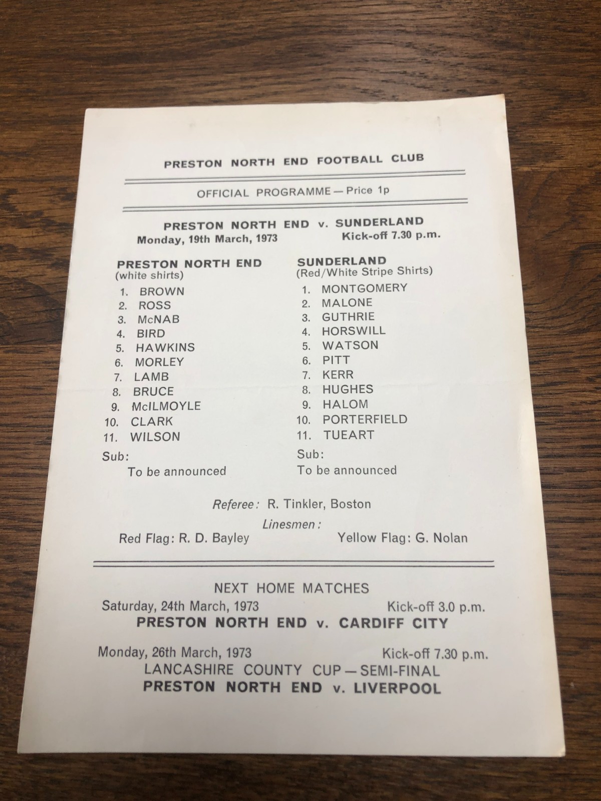 1972  - 1973     Preston North End v  Sunderland - Single Sheet Issue  for sale on Ebay