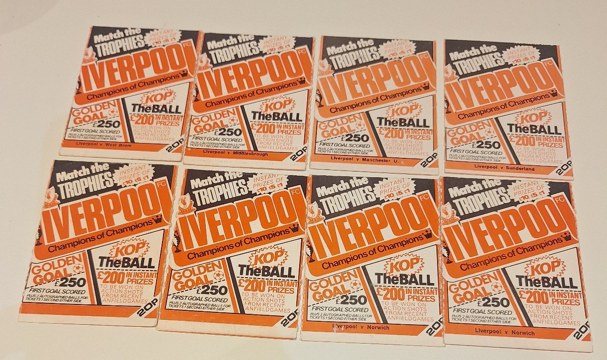 Eight Liverpool Golden Goal Tickets From The 1980/81 Season inc Man Utd for sale on Ebay