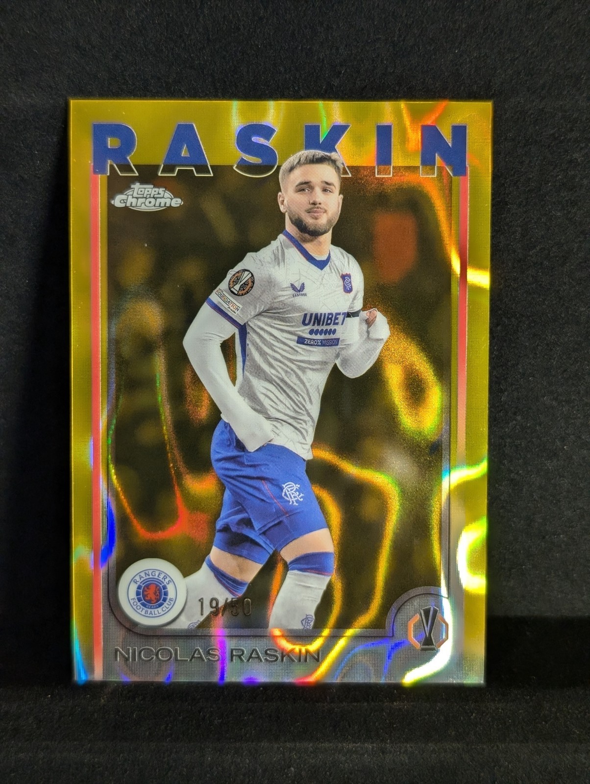 Topps UCC Chrome 2024 2025 Nicolas Raskin Gold Lava /50 Rangers FC for sale on Ebay