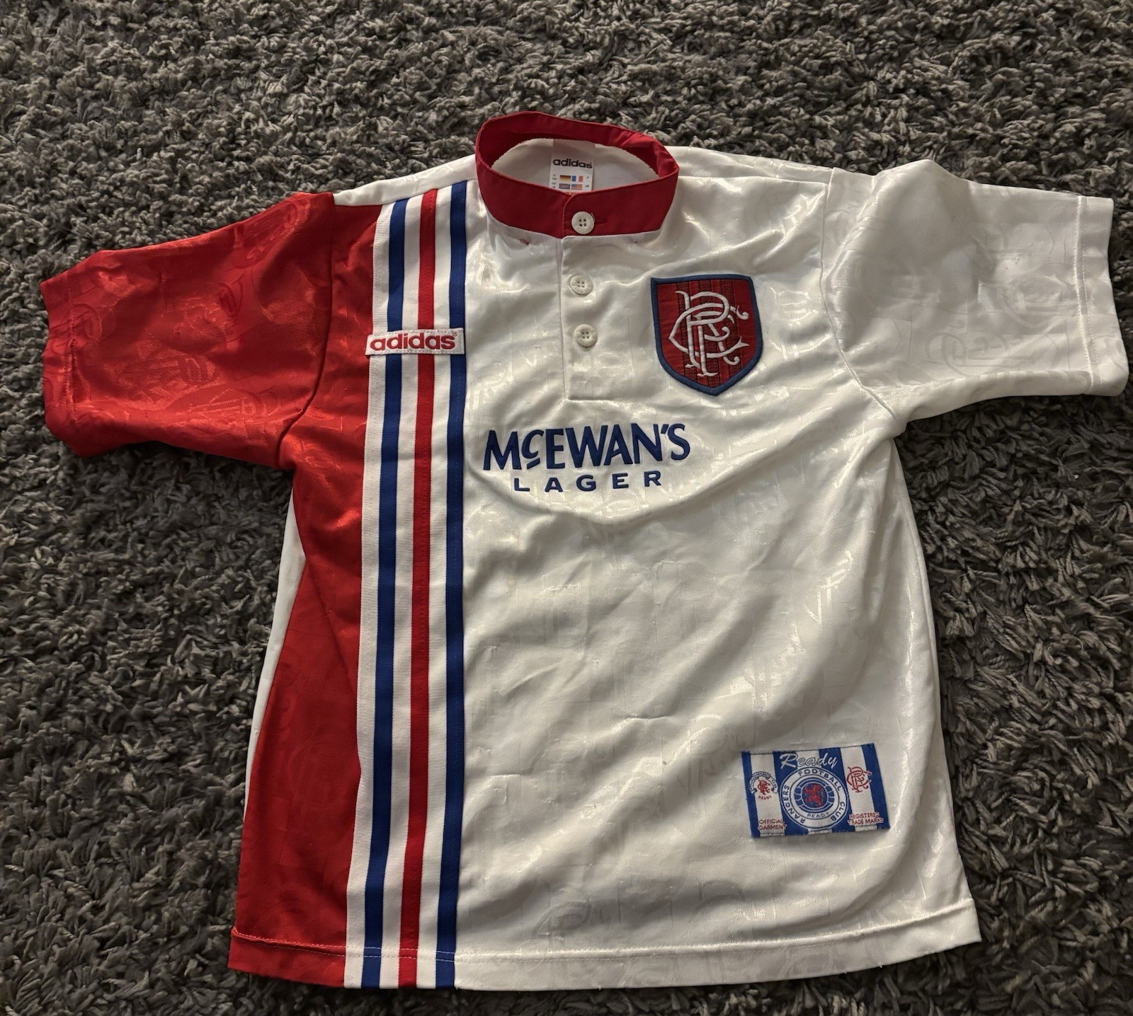 Glasgow Rangers Shirt Large Boys Vintage 96 / 97 Adidas Mcewans Lager White for sale on Ebay